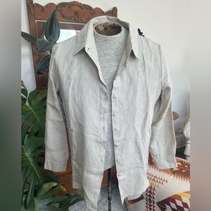 Sauths women’s 100% linen taupe women’s long sleeve button down size large